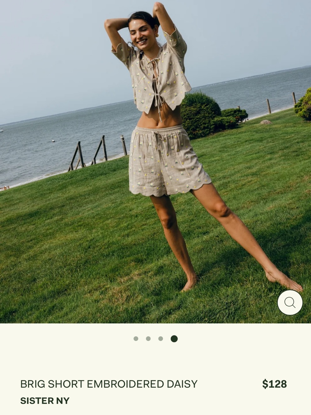 Brig Daisy Embroidered Scallop Hem Shorts